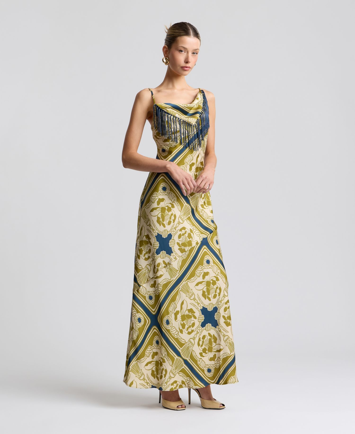 Women's Cowl Neck Scarf Print Maxi Dress