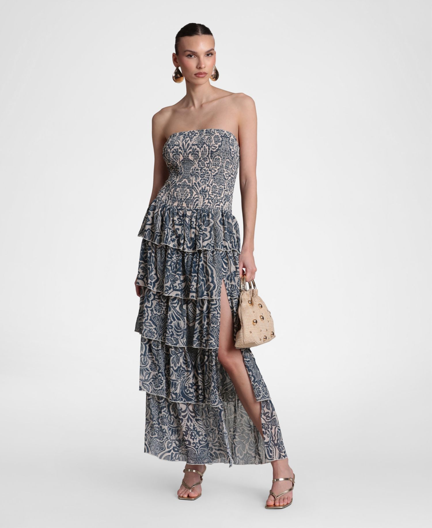 Women's Smocked-Bodice Strapless Maxi Dress