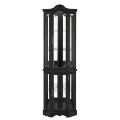 Lighted Corner Curio Cabinet with Tempered Glass Doors and Shelves Elegant Oak Display Storage