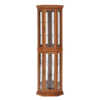 Corner Glass Curio Cabinet LED Lit Display Cabinet with Adjustable Tempered Glass Shelves