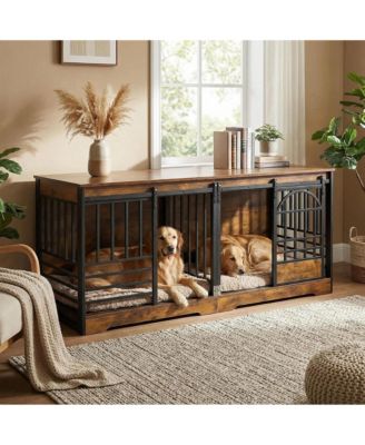 Extra Large Double Dog Crate Wooden Kennel with Divider , End Table TV Stand for X-Large Breeds
