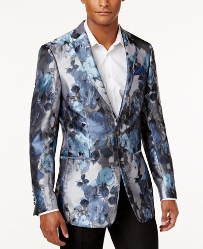 Tallia Men's Slim-Fit Blue Silver Floral Sport Coat