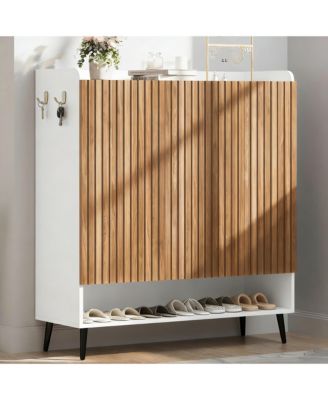 3 Door 6 Tier Shoe Storage Cabinet, Wooden Shoe Rack Organizer for Entryway, Hallway