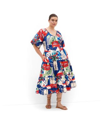 Women's Fantasy Marine Print V Neck Dress