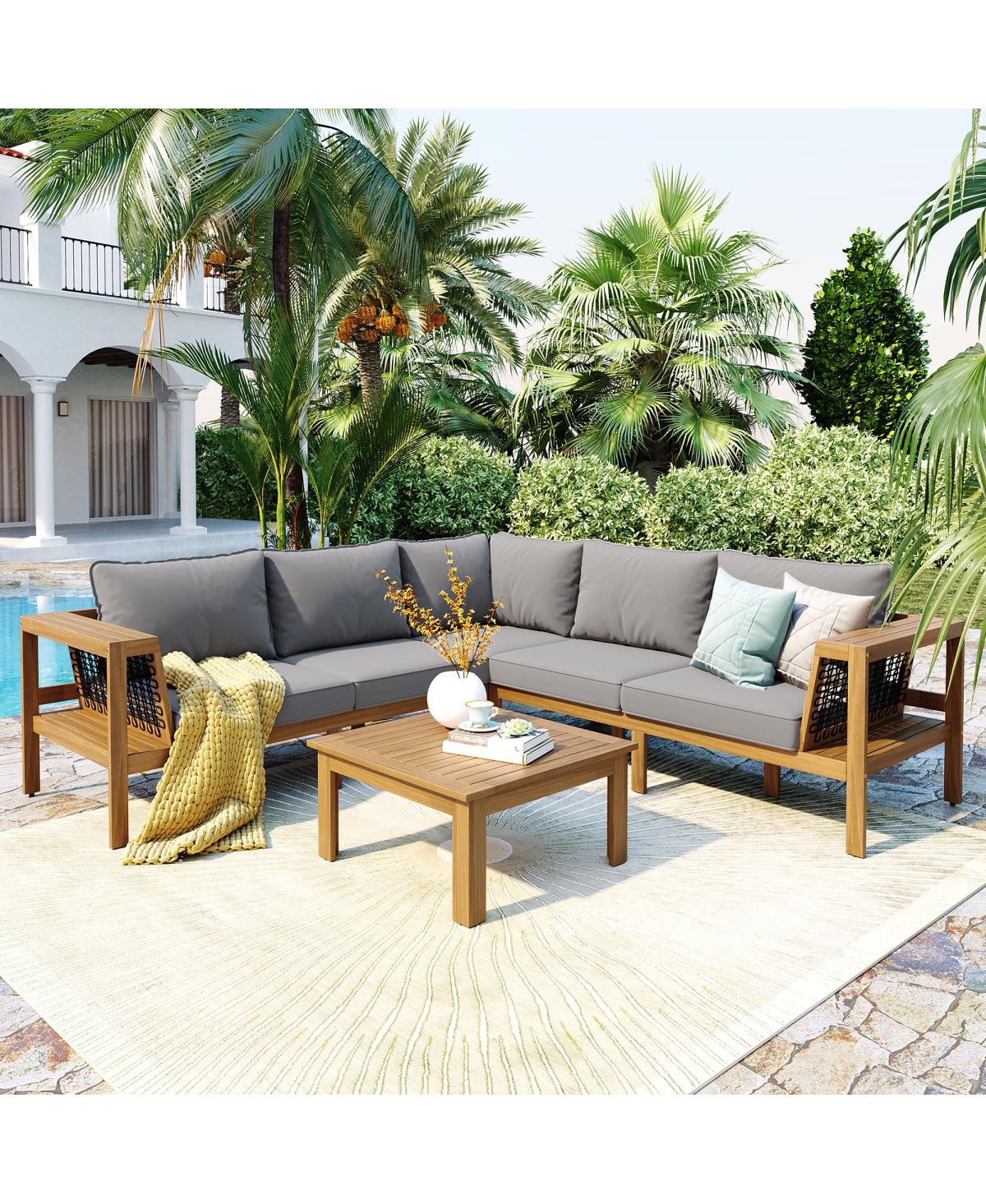 Streamdale Furniture Acacia Wood Outdoor Sofa Set with Coffee Table