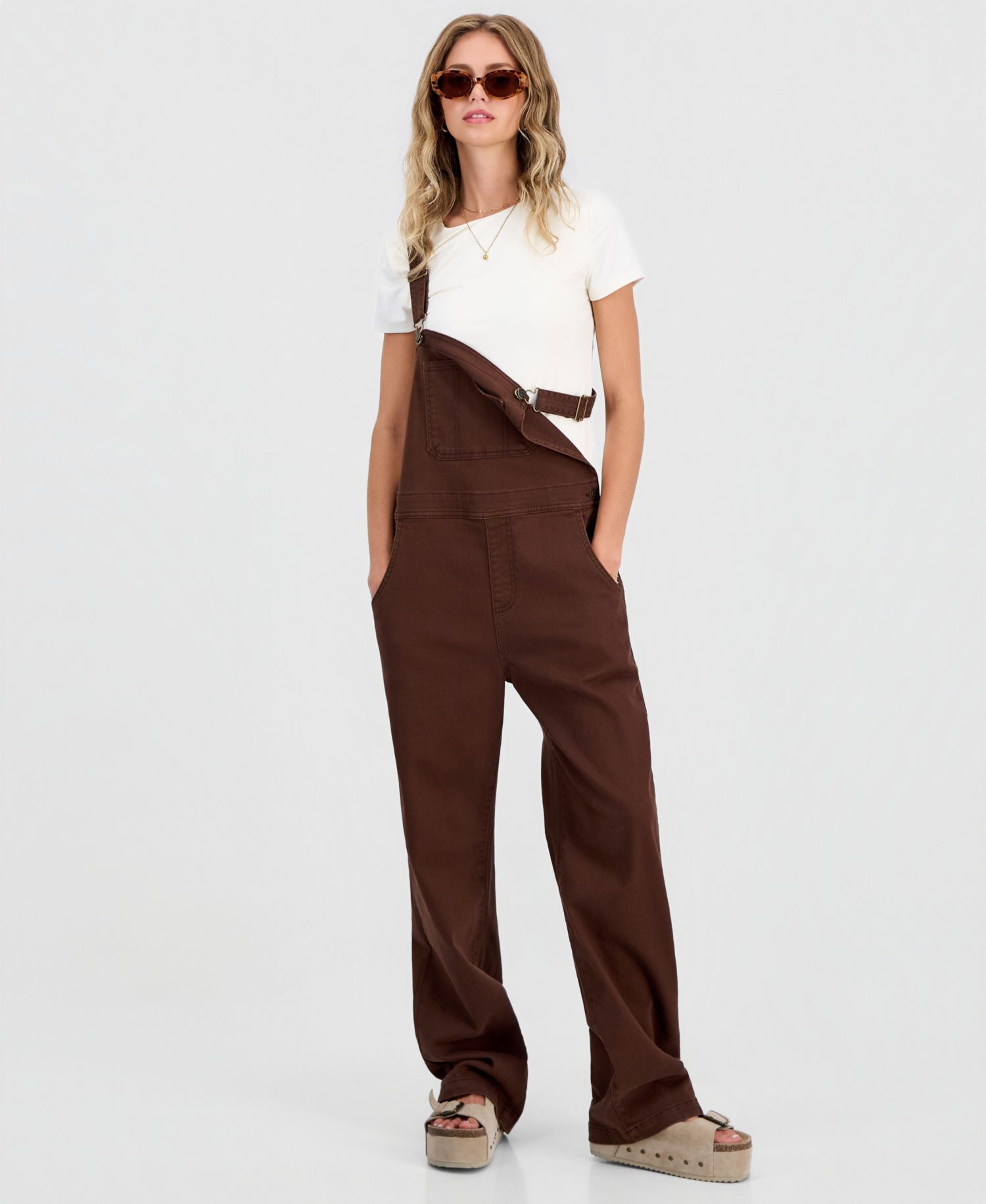 Juniors' Slouchy Twill Overalls