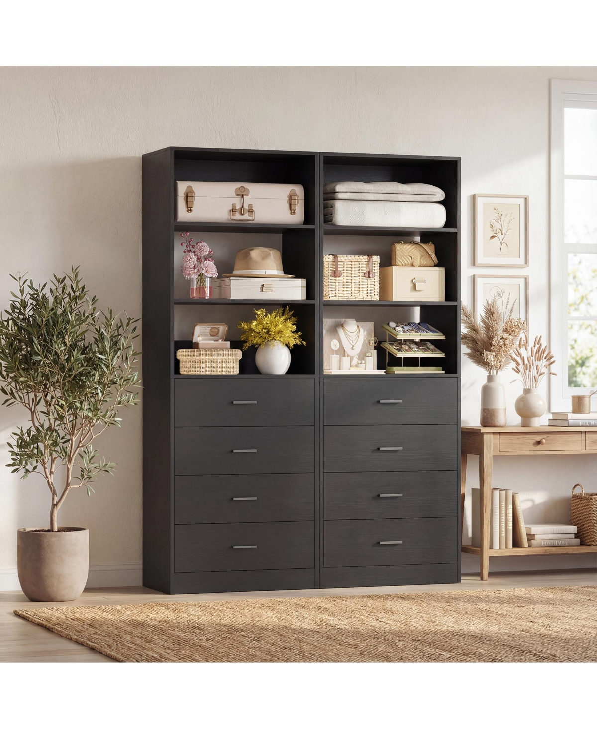 Aheaplus 1-4 Pieces 21.3inch Closet Drawer System, Walk-in Tower with 4 Wooden Drawers and Shelves