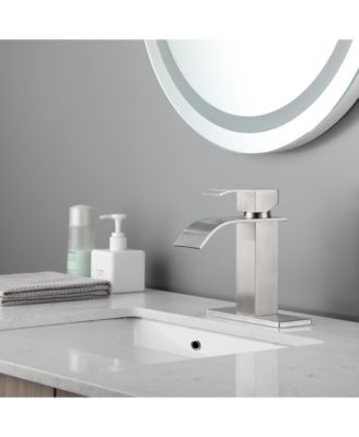 Waterfall Spout Bathroom Sink Single Handle Faucet with Pop-Up Drain