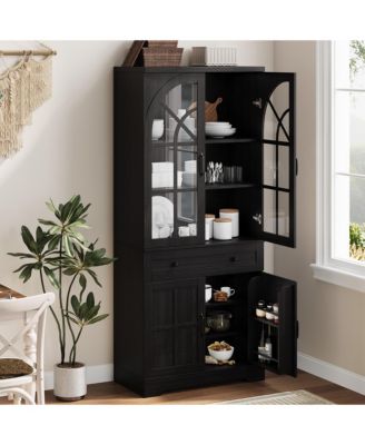 Tall Storage Cabinet with Arch Doors, Adjustable Shelves, PB and MDF Pantry, for Kitchen and Dining Room