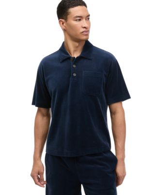 Men's Relaxed-Fit Velour Patch-Pocket Polo Shirt