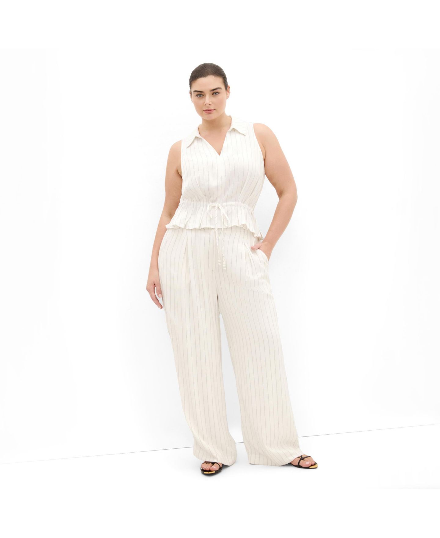 Женский жилет CITY CHIC Eva Stripe Relaxed Vest, цвет: Слоновая кость / Чёрный — фото 4