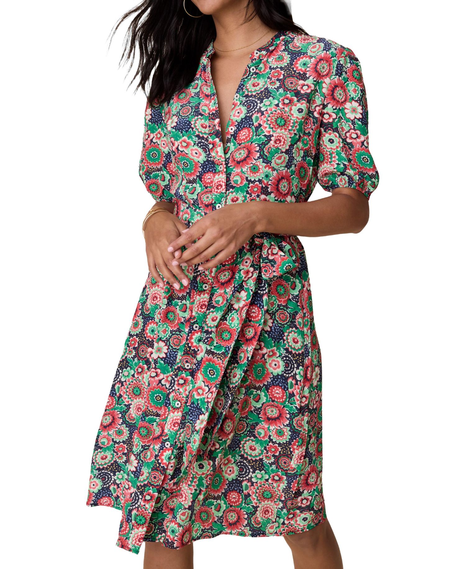 Women's Short Sleeve Lemon Print Midi Alix Dress