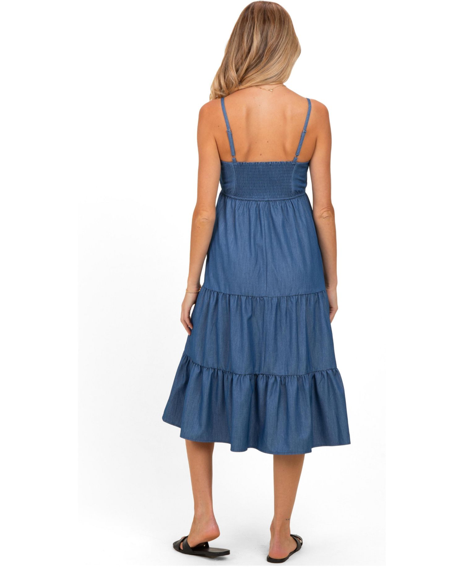 Women's Dark Blue Tiered Sleeveless Midi Dress