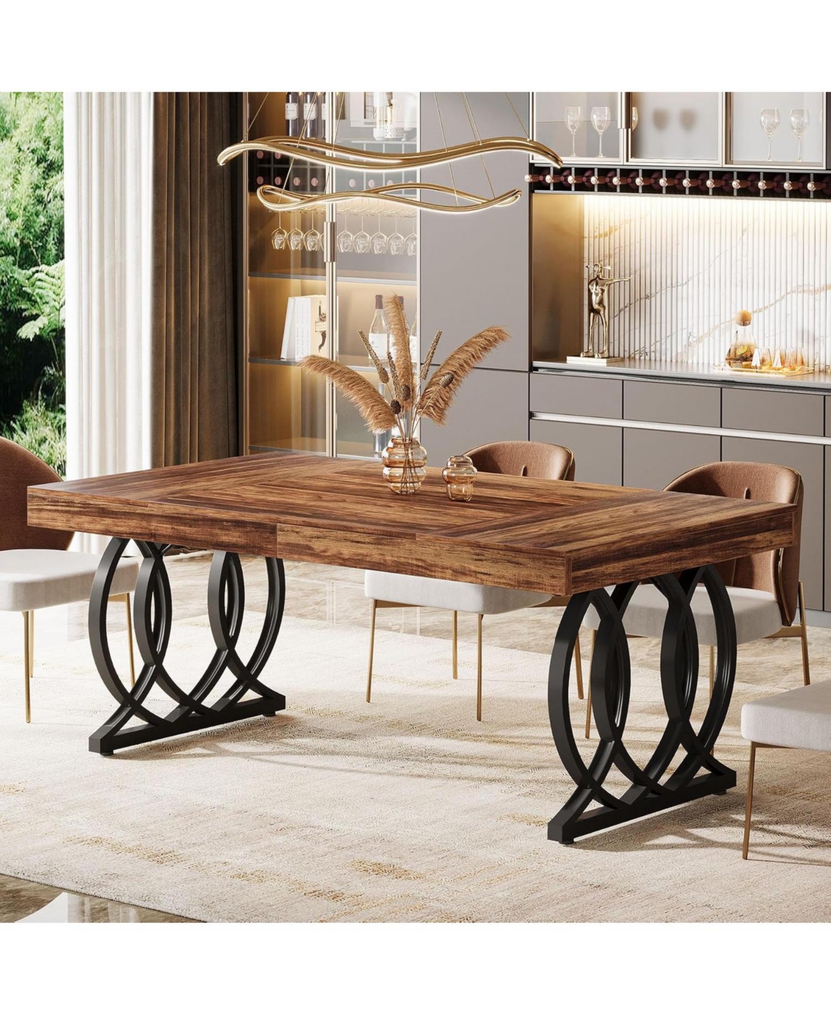 Tribesigns 63-Inch Wood and Metal Faux Marble Tabletop Modern Kitchen Dining Table