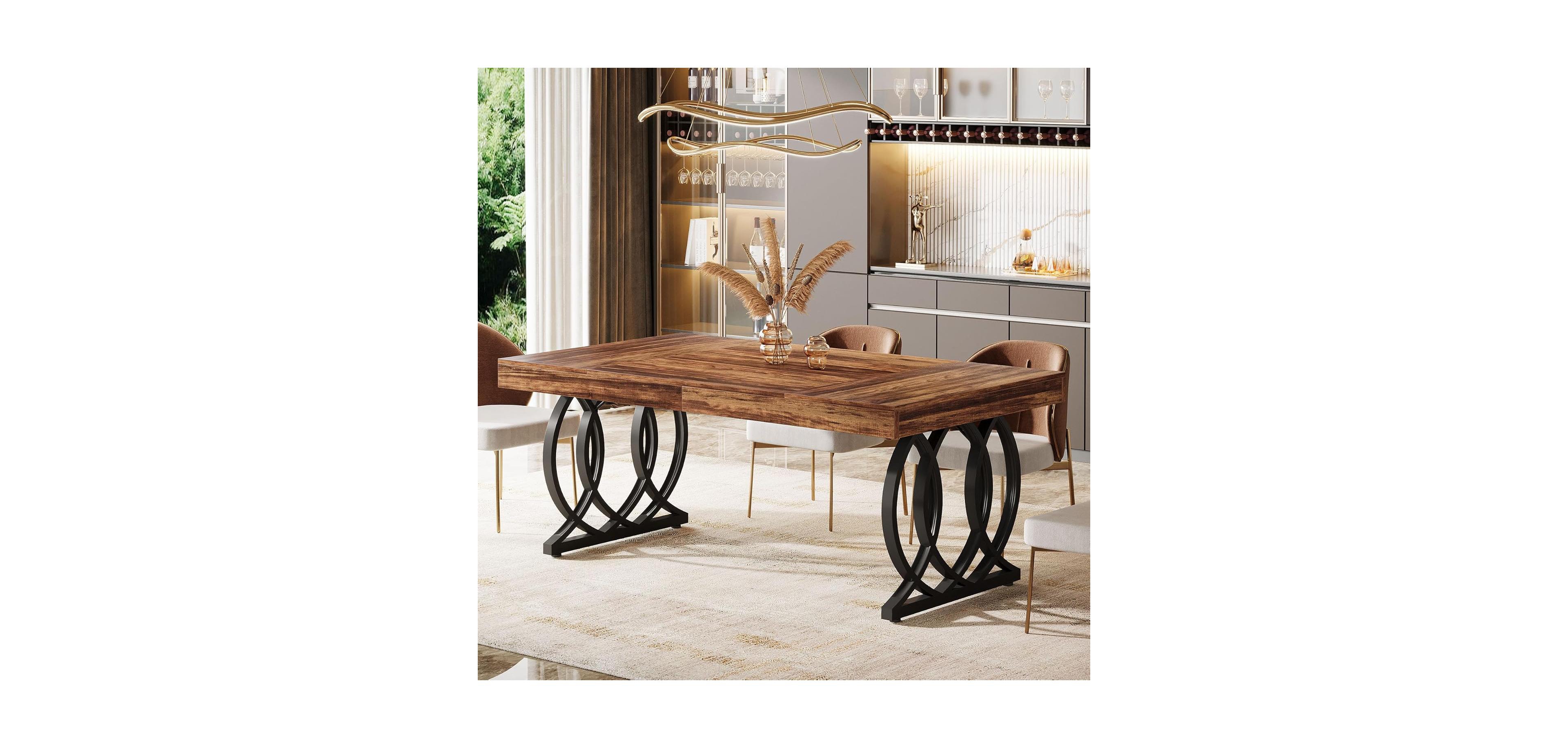 Tribesigns 63-Inch Wood and Metal Faux Marble Tabletop Modern Kitchen Dining Table
