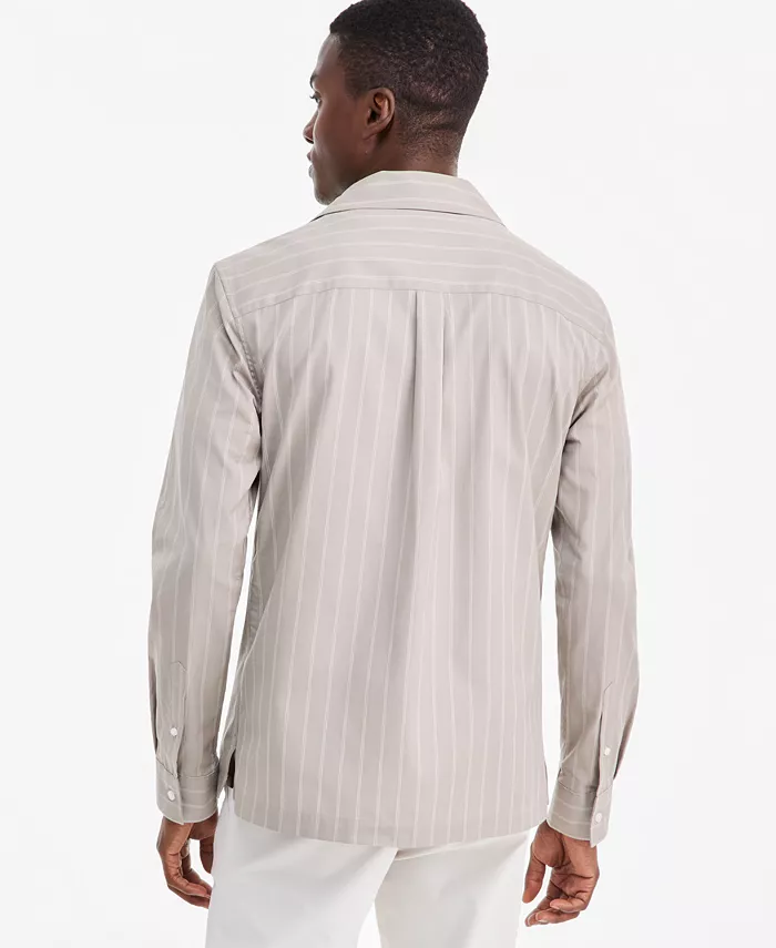 Men's Zip Front Striped Long-Sleeve Shirt - thumbnail 3