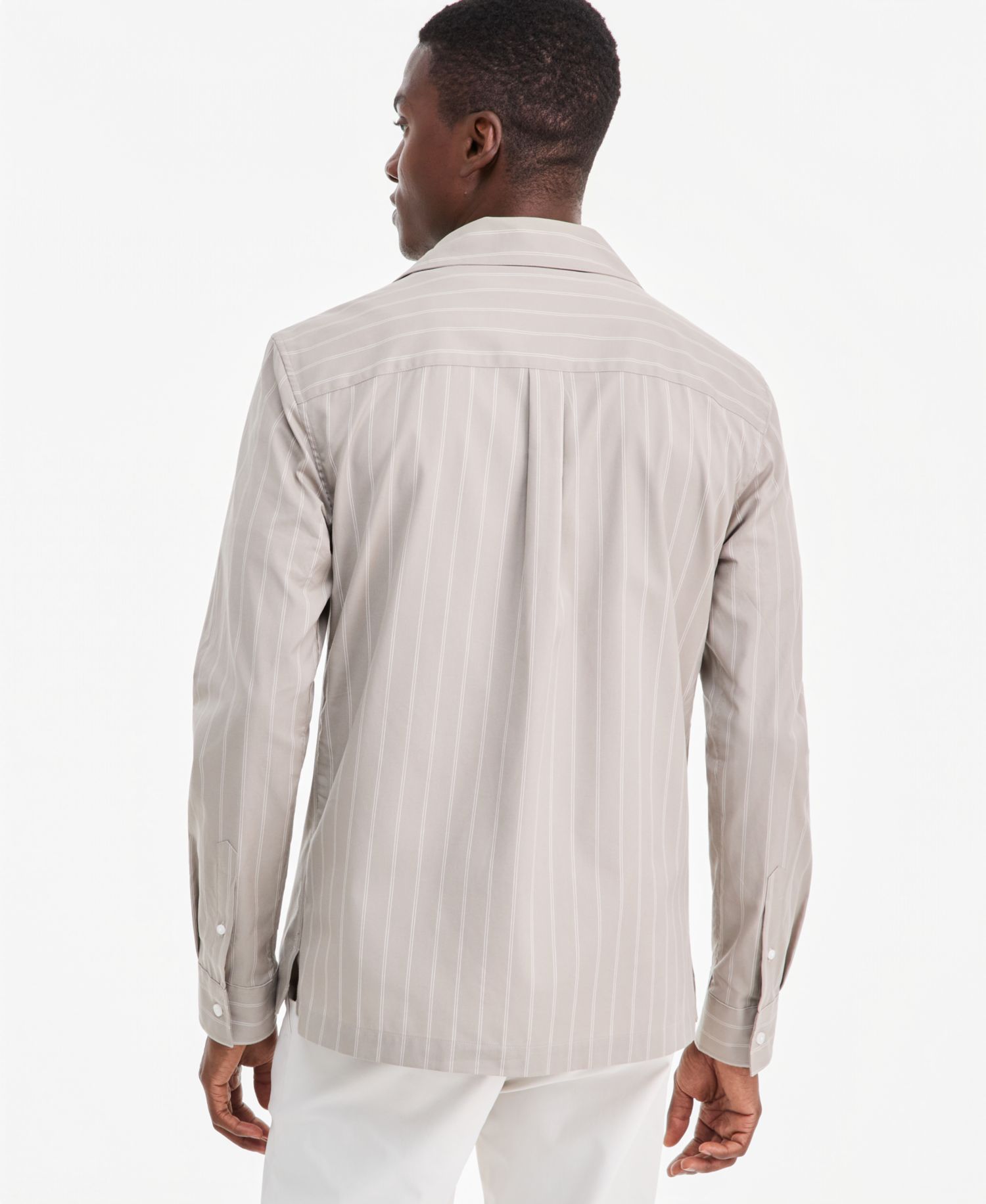 Men's Zip Front Striped Long-Sleeve Shirt