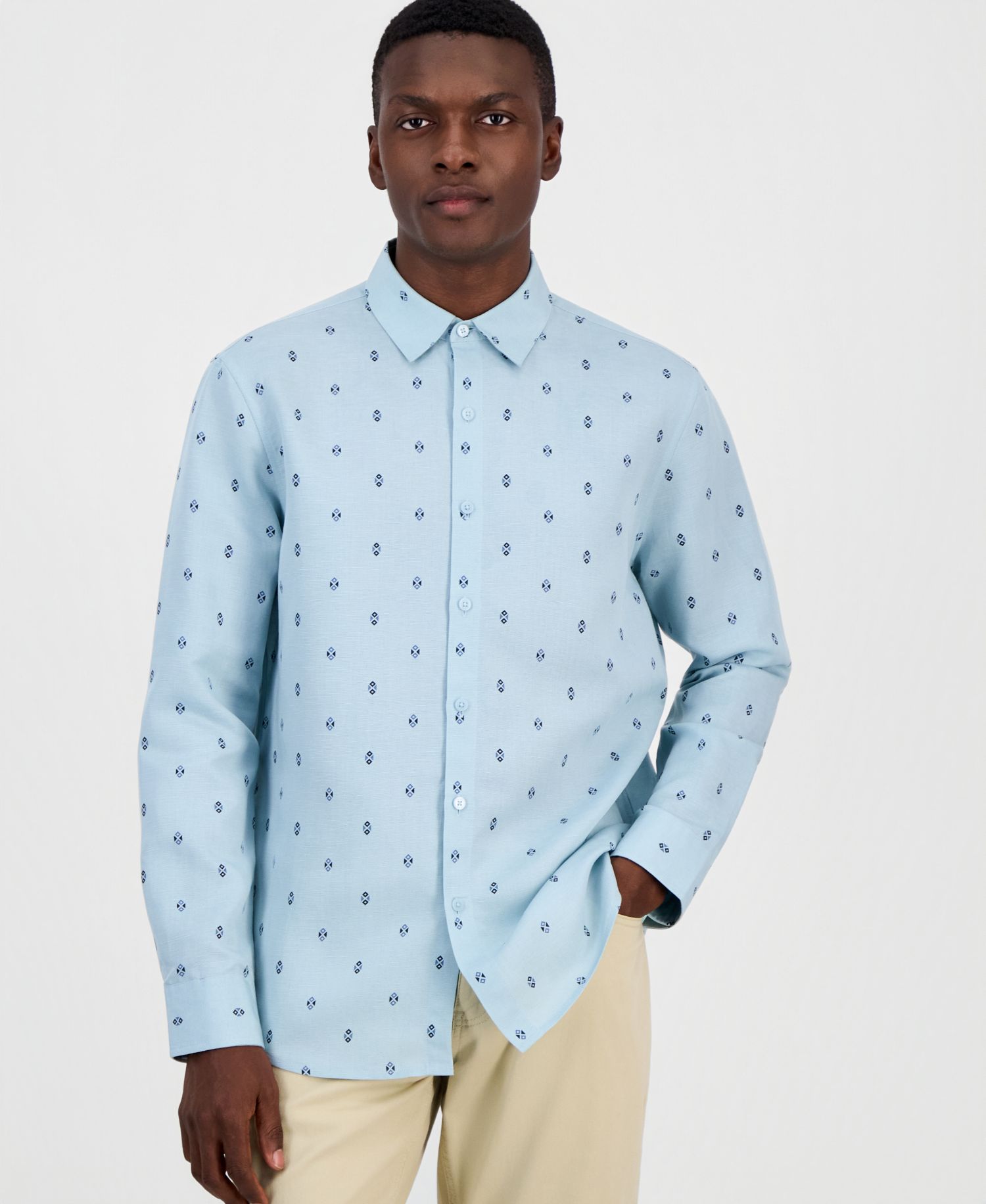 Men's Spaced Geometric Long-Sleeve Woven Shirt
