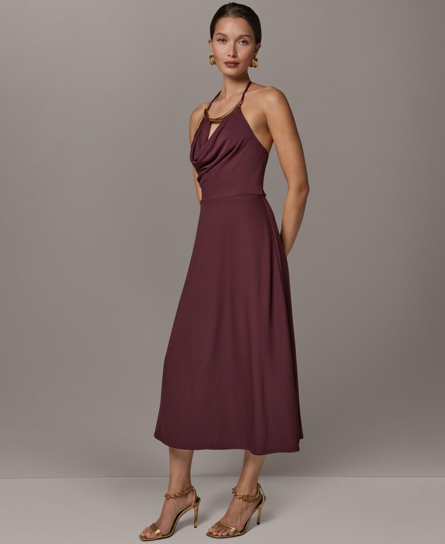 Женское платье Donna Karan New York Halter Hardware Neck Detail Midi, цвет: Prune — фото 2