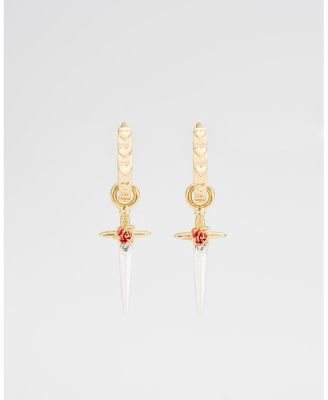 Gold Rose and Dagger Huggie Earrings