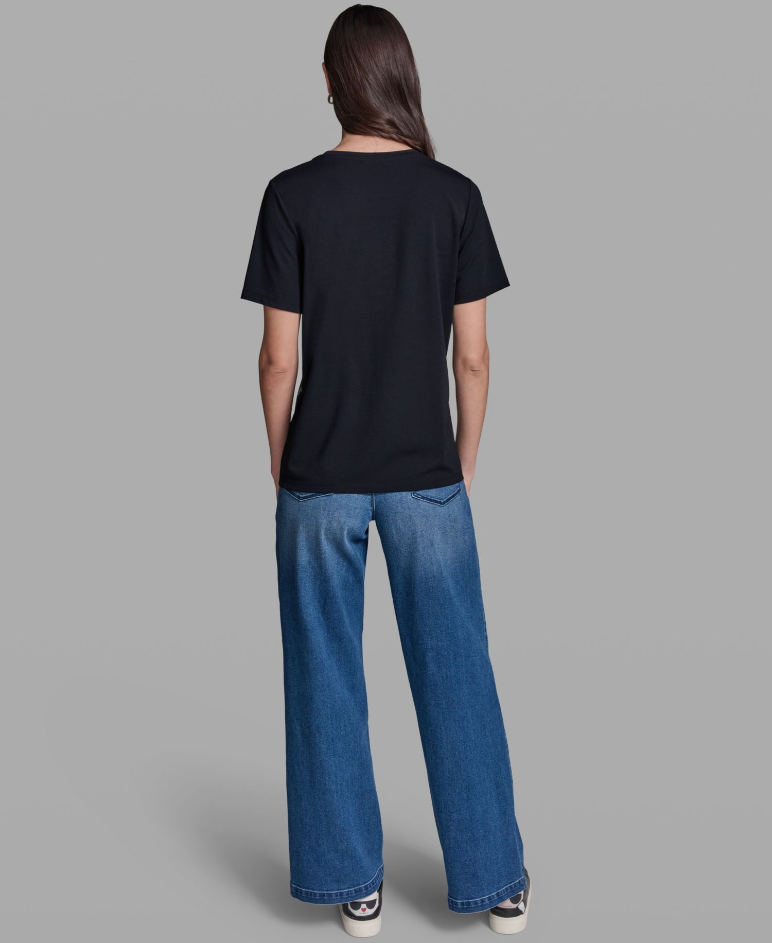 Women's Short-Sleeve Mix-Media Printed Knit Top