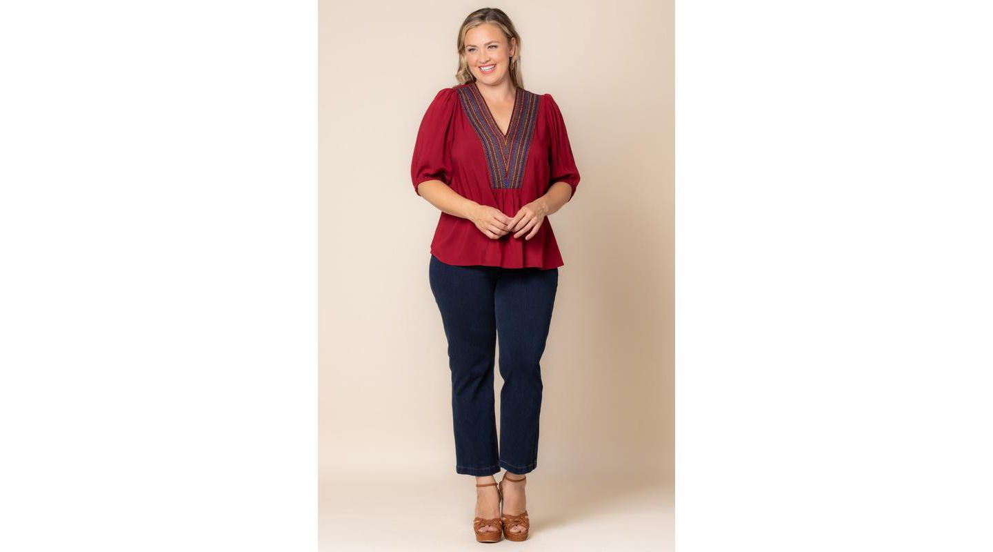 Женский топ Kiyonna Plus Size Tacoma Trim Neckline, цвет: Малиновый красный — фото 5
