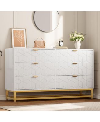 6-Drawer 53.5" Wide Dresser with Handles and Legs, Modern Chest for Bedroom Hallway Living Room