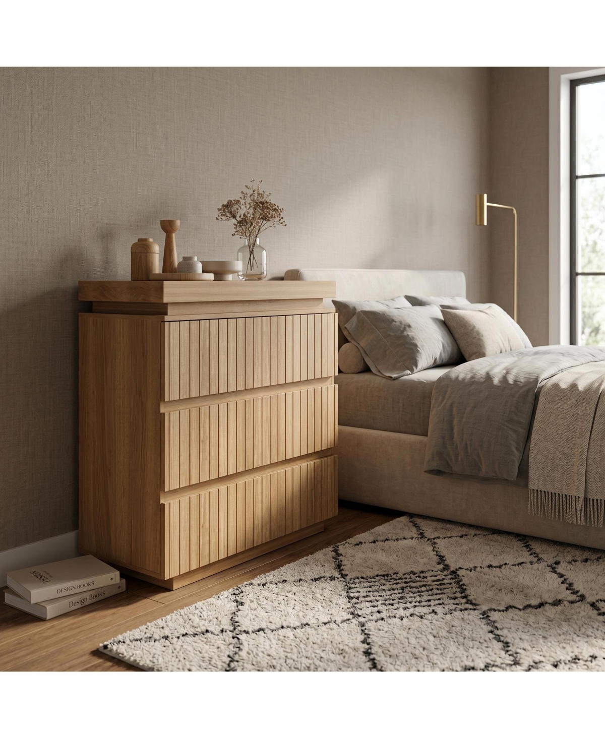 homfan 3-Drawer Dresser with Fluted Design and Floating Top, Modern Chest for Bedroom Entryway Small Spaces
