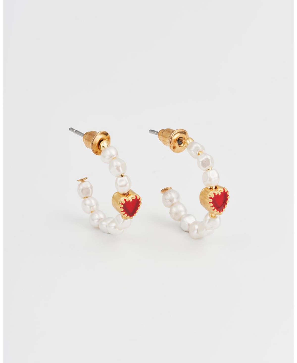 Fable England Gold Love Heart Pearl Hoop Earrings