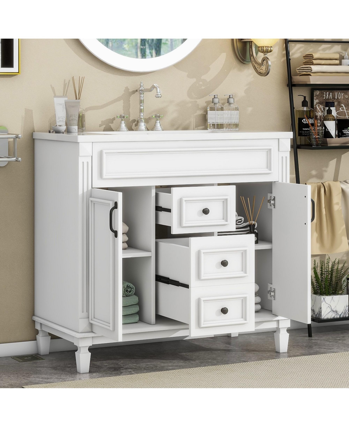 Phying 36 Inch Modern Bathroom Vanity with Top Sink Freestanding Single Sink Bathroom Storage Cabinet for Home Bathroom Decoration