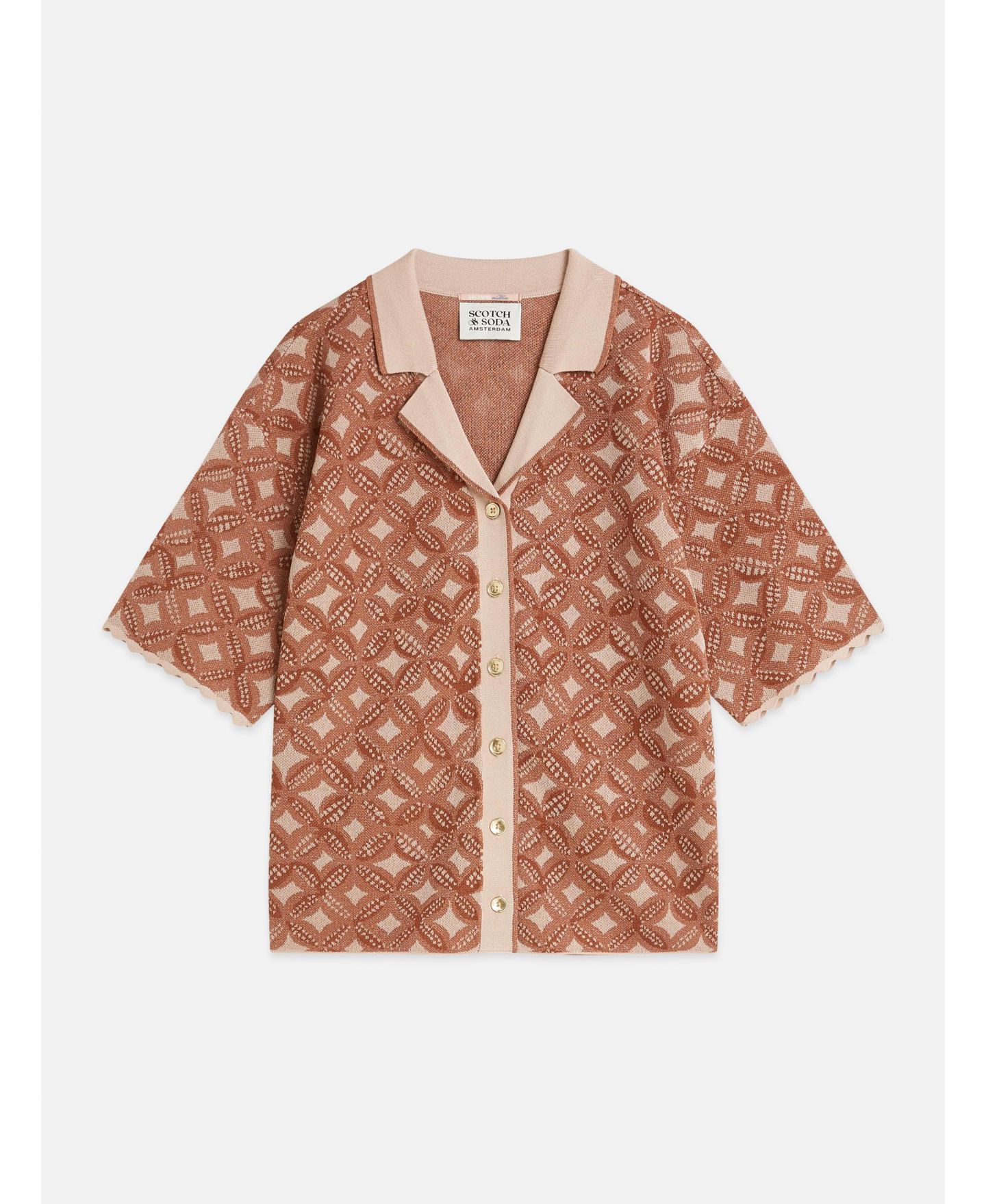 Женские футболки SCOTCH & SODA Tops and Tees Jacquard Knitted Short-Sleeve Shirt, цвет: Розовый пыльный — фото 5