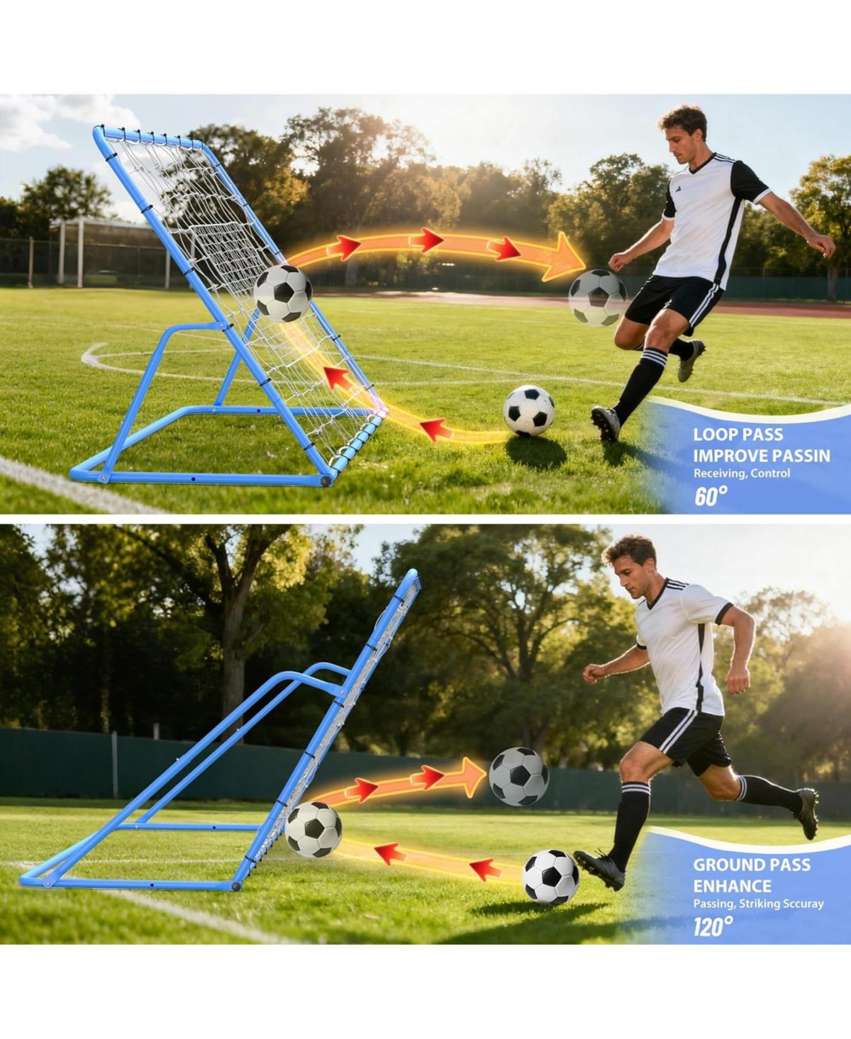 Xo Adjustable Soccer Rebounder Net 6x4 Ft, Double-Sided Bounce Trainer with Steel Frame, Portable Soccer Practice Net for Backyard