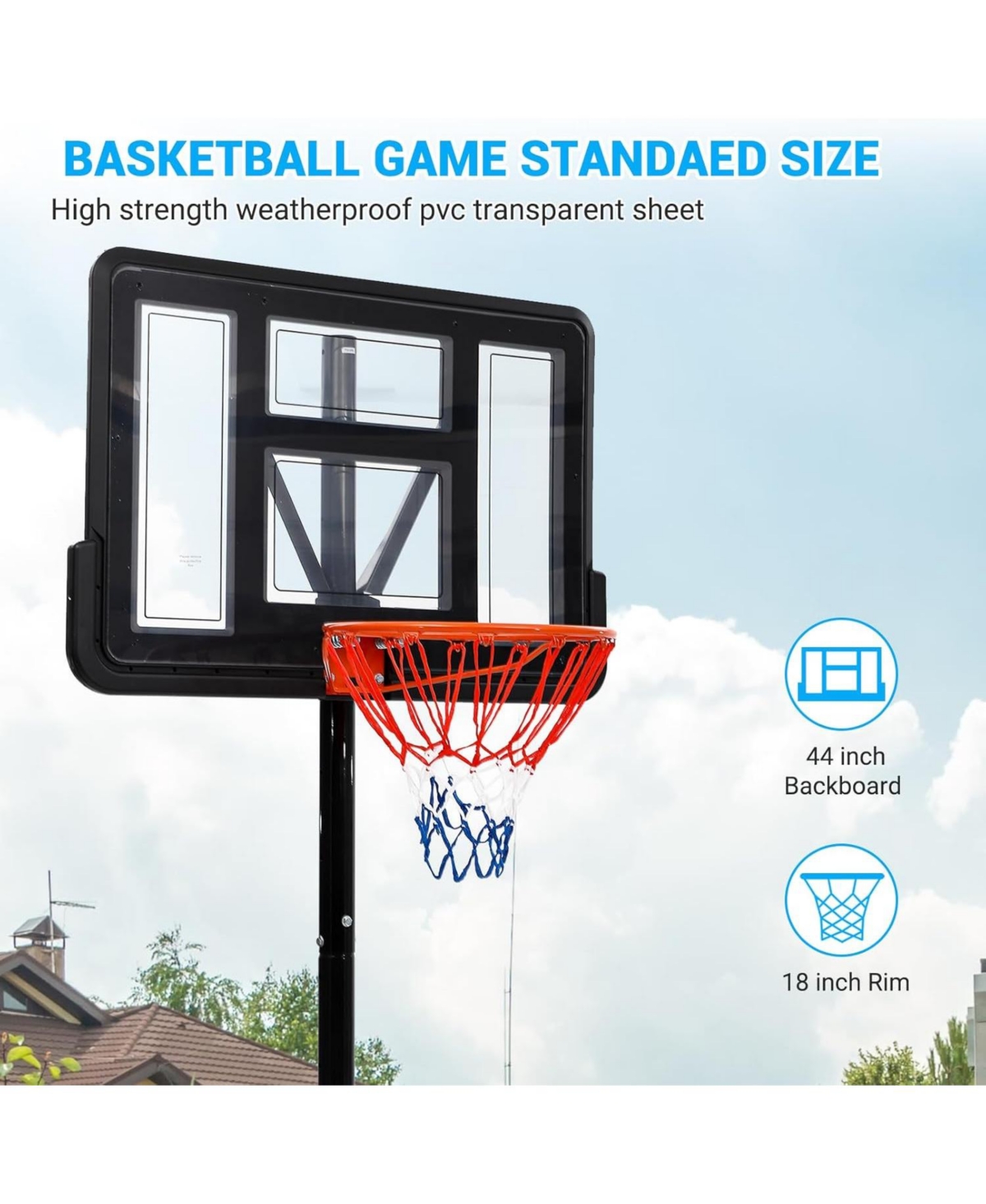 Xo Portable Basketball Hoop for Kids and Adults, Adjustable Outdoor Basketball Goal System for Backyard Driveway Indoor Play, Durable Steel Frame