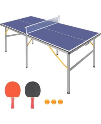 6x3 FT Folding Ping Pong Table Set, Portable Table Tennis with Net, 2 Paddles and 3 Balls, Compact Indoor Outdoor Game Table for Adults Teens