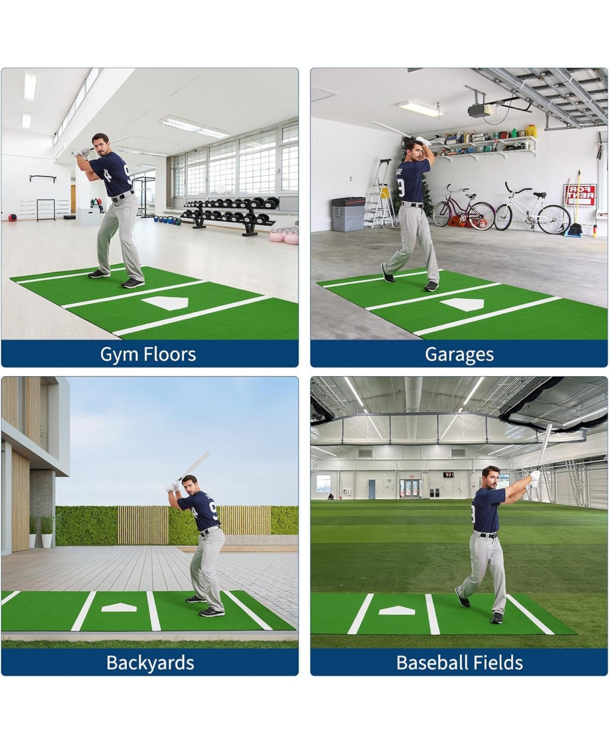 Xo Baseball Hitting Mat, Anti-Slip Turf with Home Plate for Indoor Outdoor Batting Practice Training