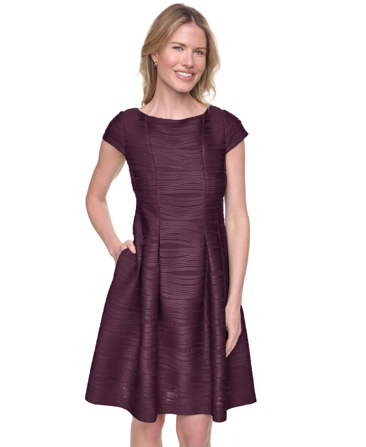 Женское платье Jessica Howard Boat-Neck Cap-Sleeve Release Pleat Fit & Flare, цвет: Rainforest — фото 2