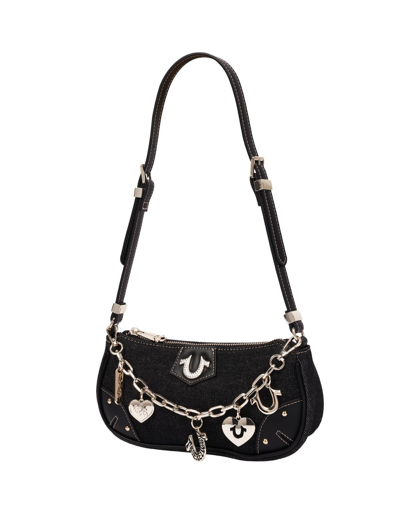 Женские брелоки True Religion Horseshoe Chain Shoulder - Charm Detail Zip Top Purse with Adjustable Strap, цвет: Чёрный — фото 3