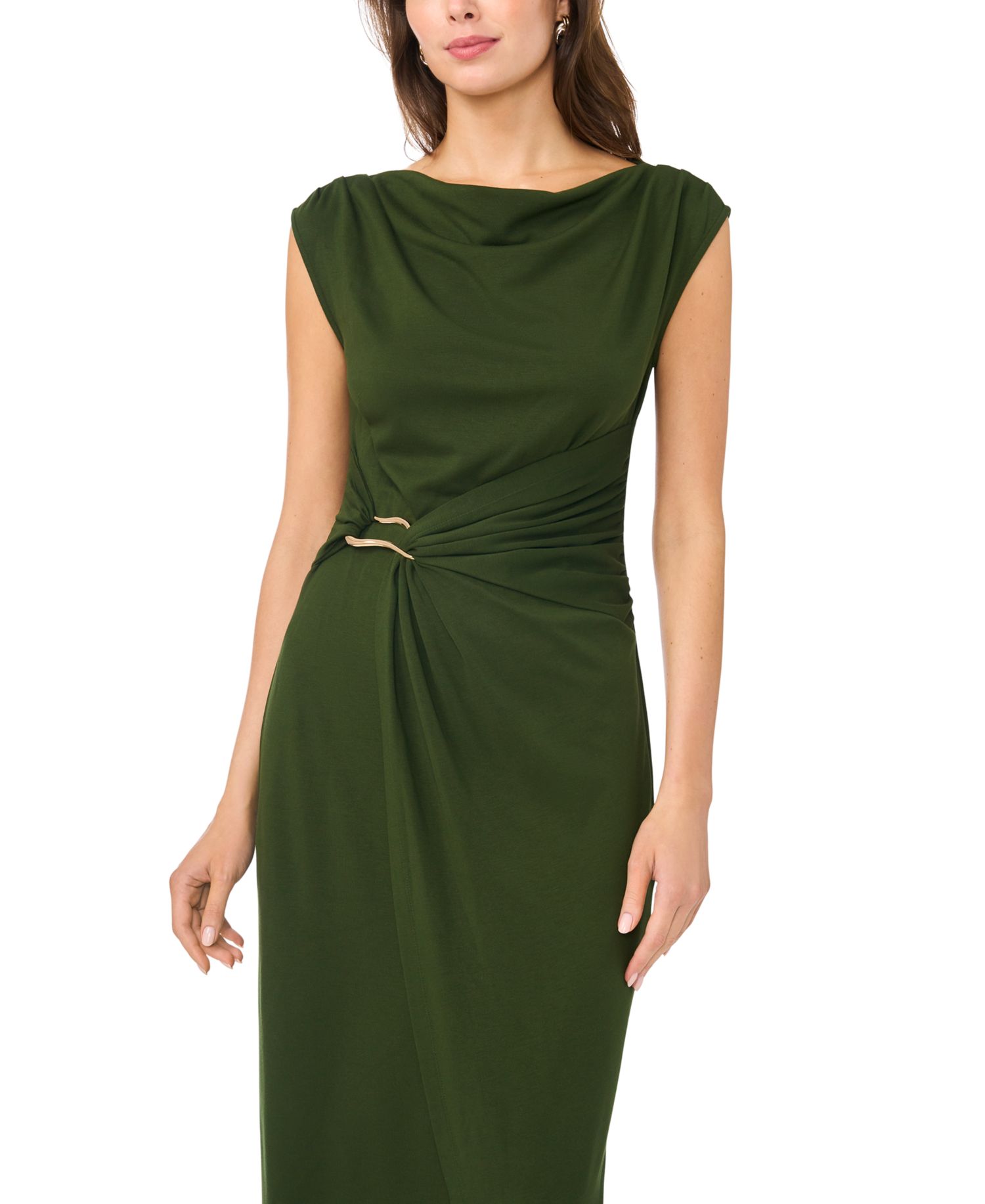 Women's Sleeveless Boat Neck Pont&eacute;-Knot Wrap Midi Dress