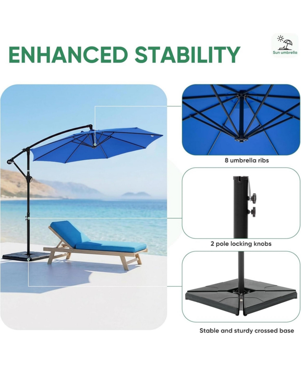 Yiortwo 9.7 Feet Offset Patio Umbrella Cantilever Outdoor Sun Shade With Tilt