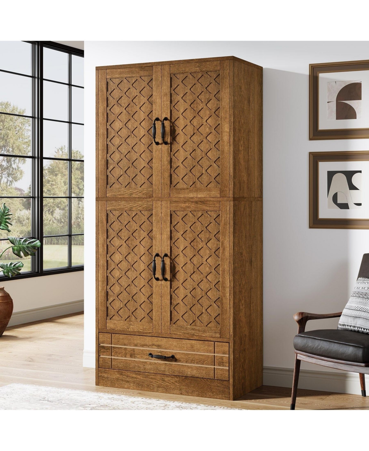 Slickblue 70 Inch Freestanding Bookshelf Cabinet with Door and Drawer