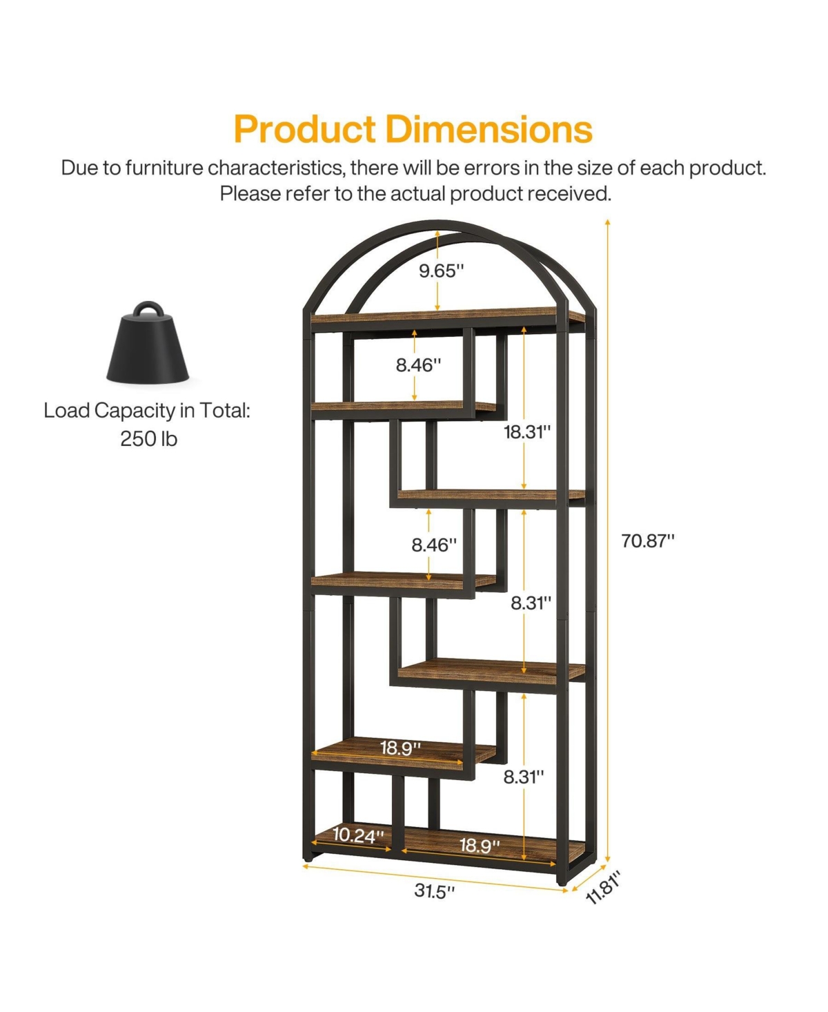 Slickblue Open Shelf Industrial Bookcase with Arched Design for Home Storage