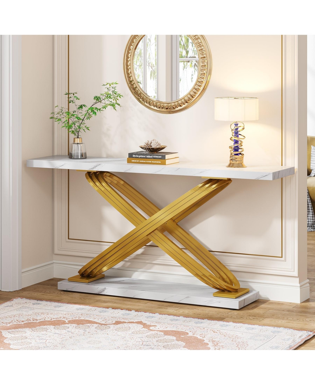 Slickblue Entryway Console Table with Faux Marble Top, Modern Sofa Side Table Design