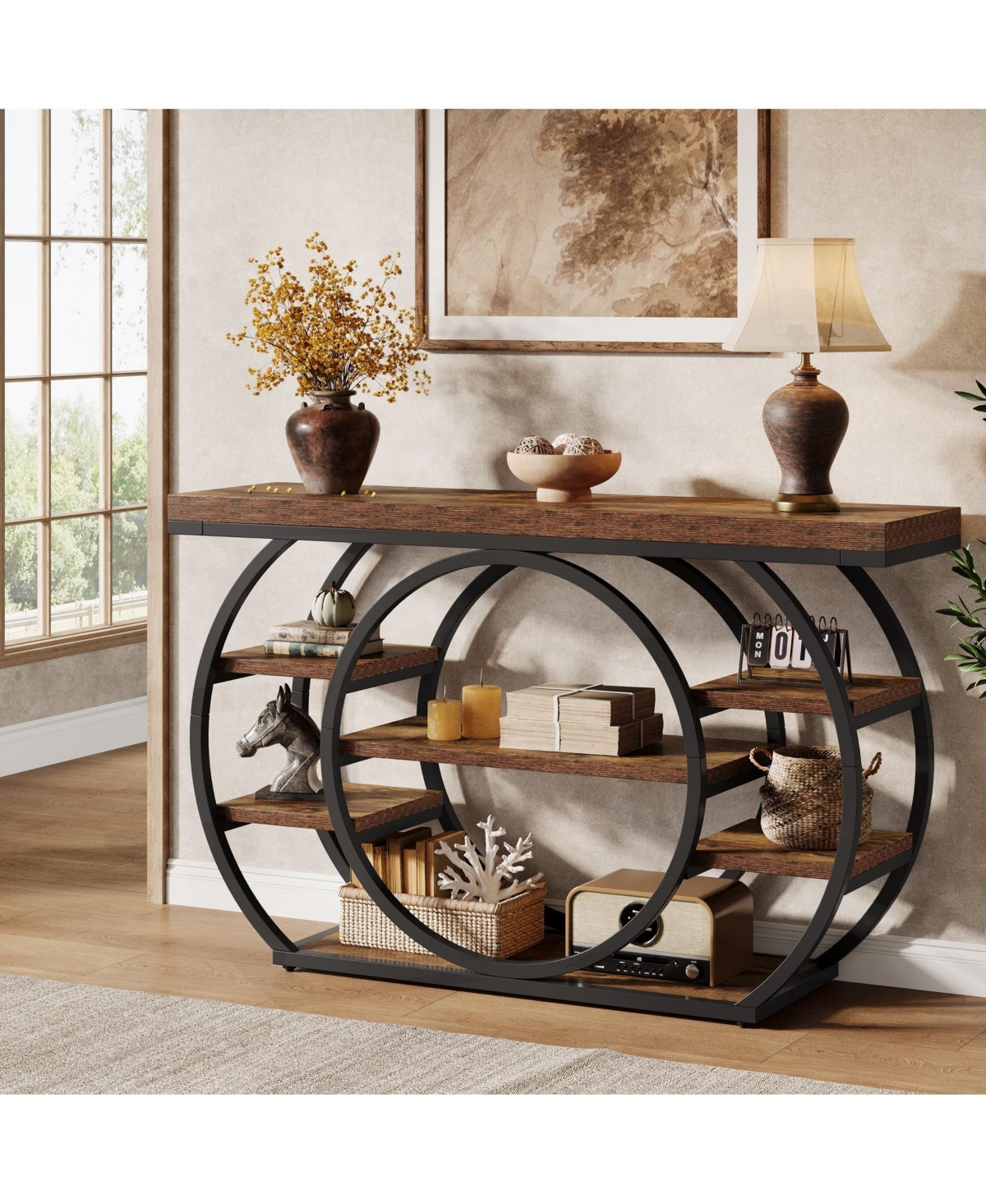 Slickblue 5-Tier Metal Frame Industrial Console Table, Sofa Table for Entryway and Hallway