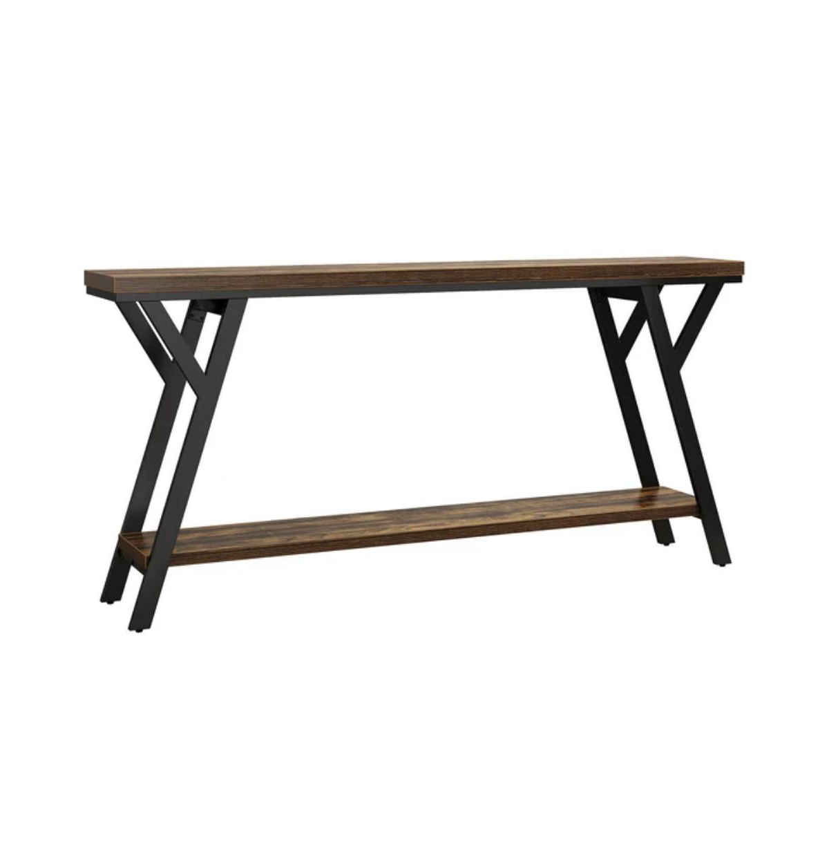 Slickblue Industrial Sofa Console Table with 2-Tier Storage Shelf for Entryway
