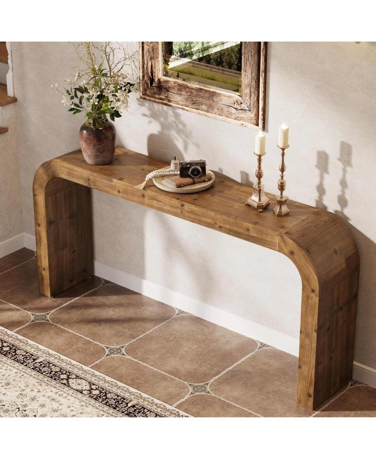Slickblue Curved Corner Solid Wood Console Table for Home or Office Spaces