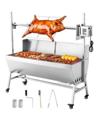 Rotisserie Grill, 38W Charcoal Spit Roaster with Wheels and 4-Level Height