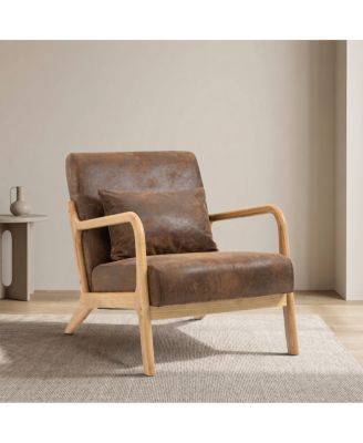 Mid-Century Modern Wood Frame Accent Chair with Waist Cushion