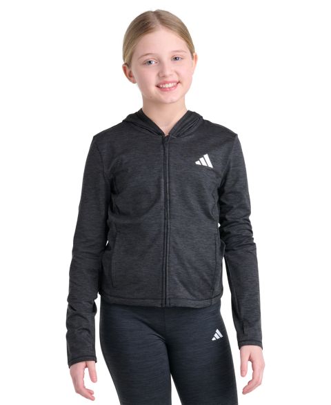 Куртка adidas Long-Sleeve Full-Zip Hooded Jacket для девочек, цвет: Чёрный