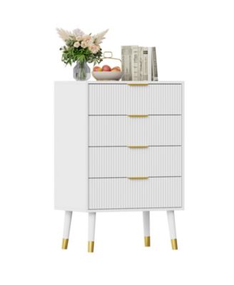 Fluted 4-Drawer Dresser with Metal Handles, Tall Nightstand Cabinet for Bedroom, Living Room, Hallway, Entryway
