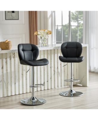 Modern Bar Stools Set of 2, Faux PU Leather Upholstered, Adjustable Swivel Barstools, for Kitchen Island, Bar
